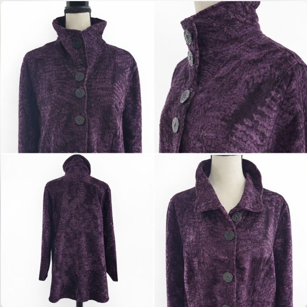 CMC Vintage Long Coat Purple Textured Jacket Women XL Regal Chic Victorian